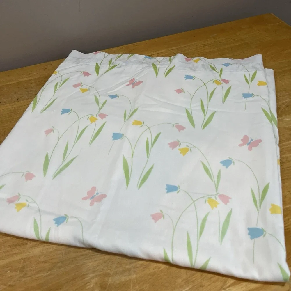 Vtg Handmade Tulip Butterfly Curtain Panel Lined Spring Country‎ Cottage 78x41